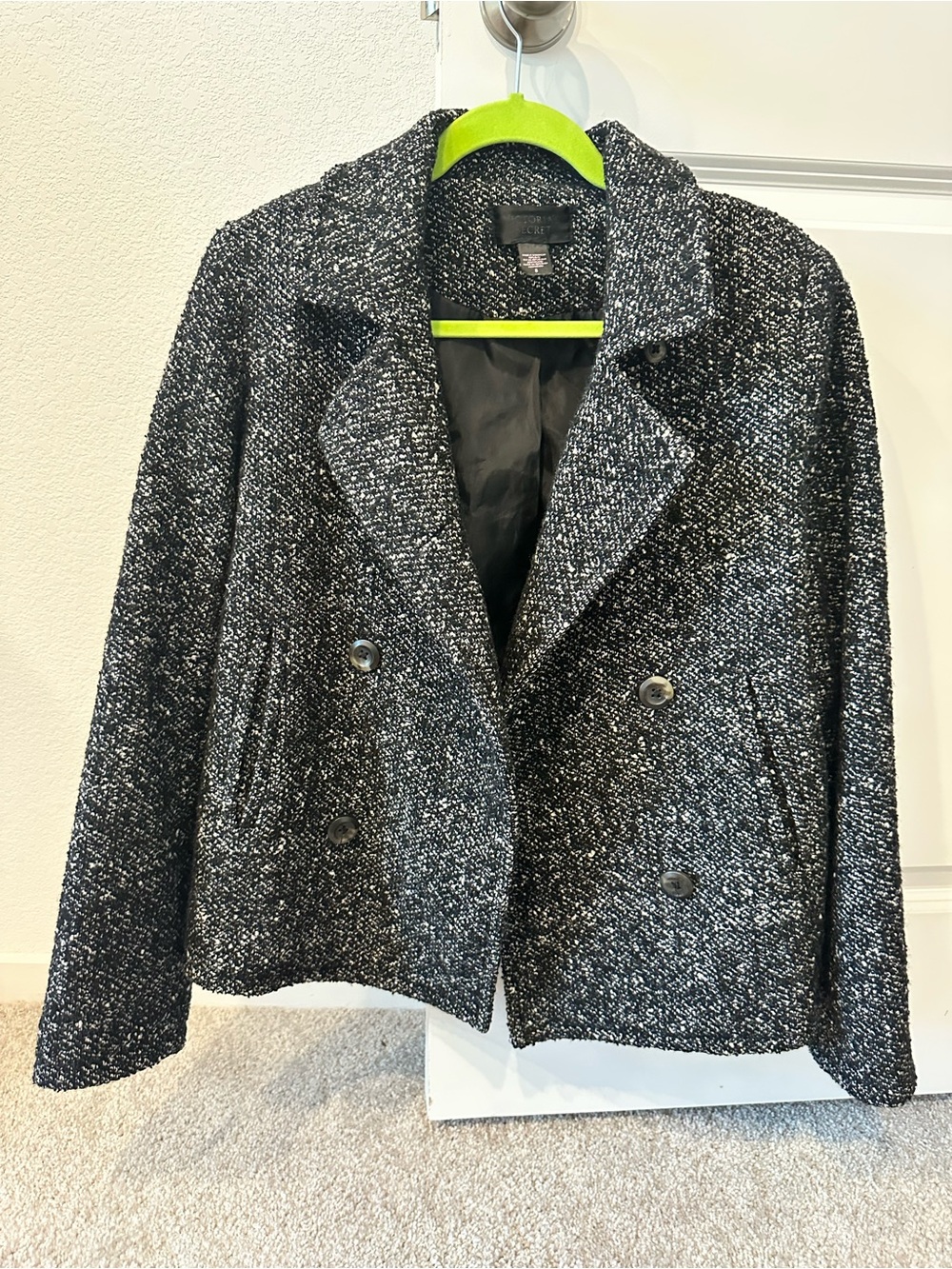 Victoria's Secret Black and White Tweed Double-Breasted Peacoat